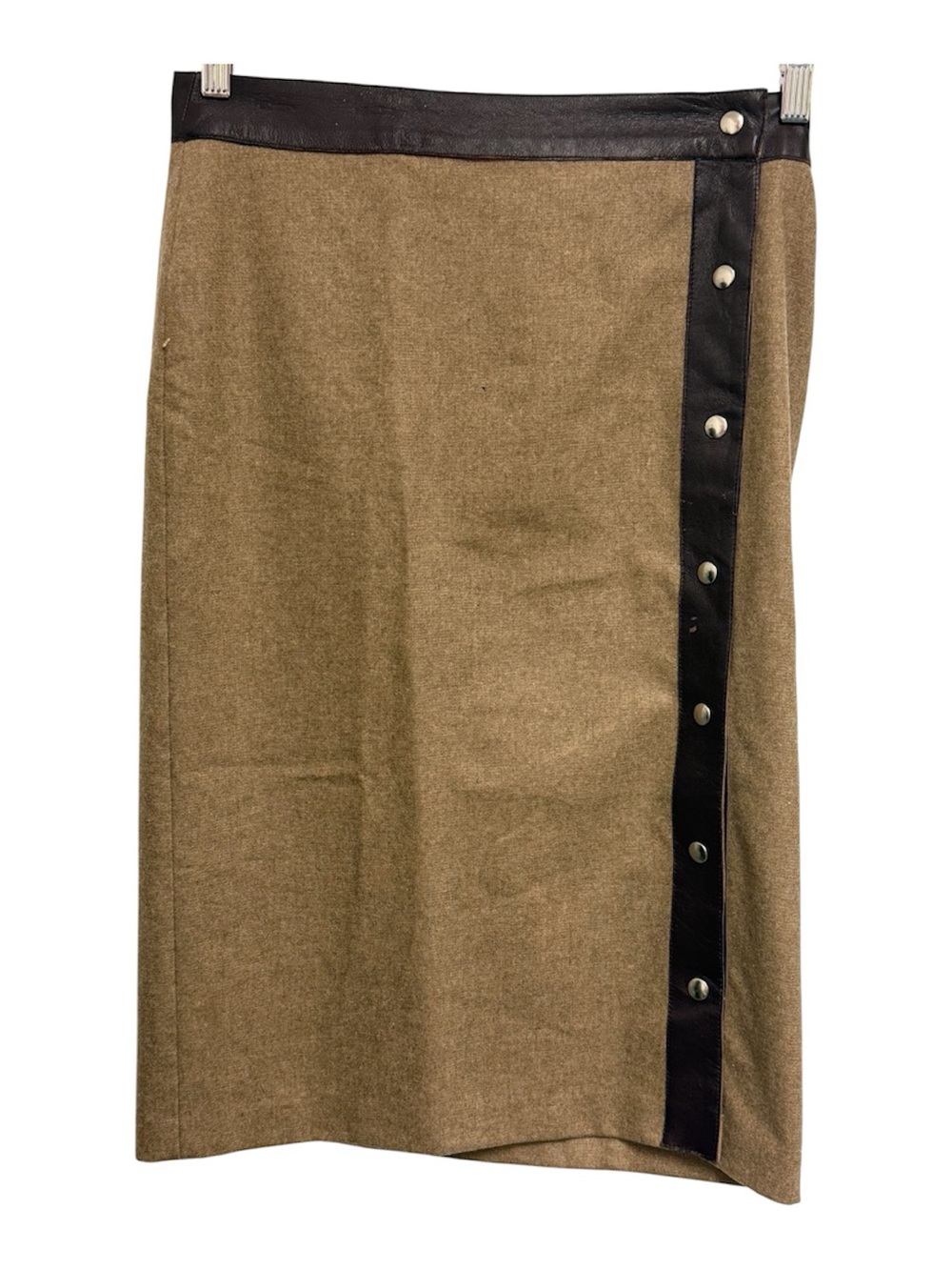 D&G Dolce & Gabanna Wool Brown leather Midi Skirt